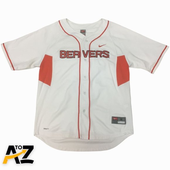 Nike Jersey Size M Beavers White Nike Fit Dry Short Sleeves Button Down - Picture 1 of 14